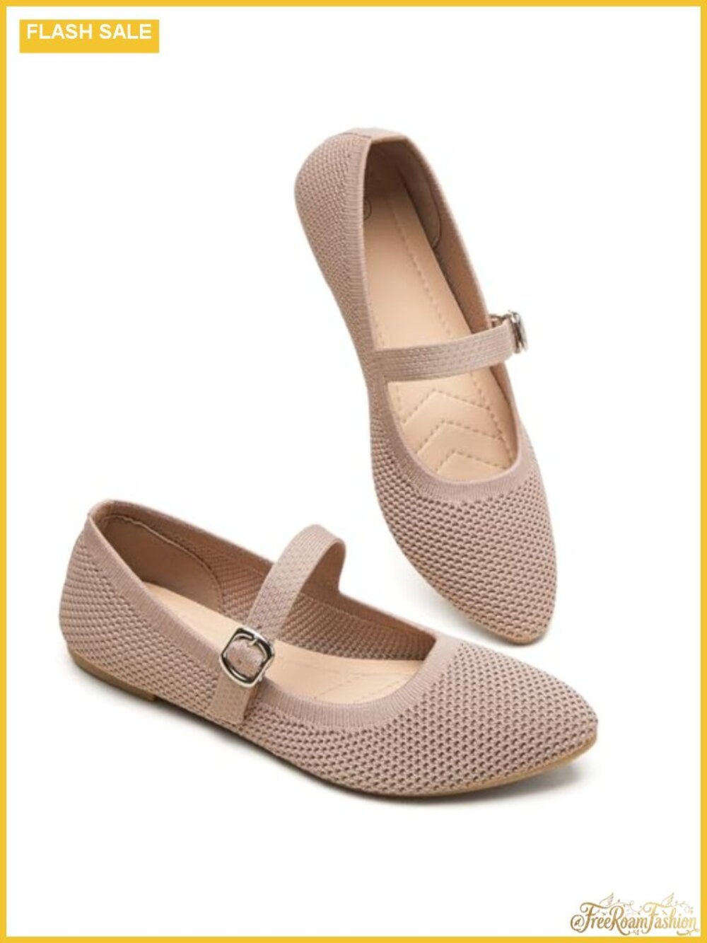 Women's Mary Jane Ballet Flats with Buckle Strap, Breathable Knit Mesh,